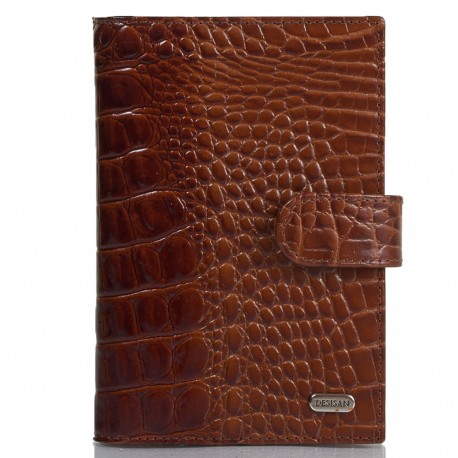 Обложка авто+паспорт  кожа Desisan 102-587 рыжий кроко лак