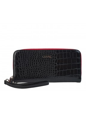Кошелек женcкий кожа CANPEL 706-2DM черный кроко с красным внутри