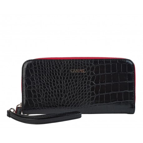 Кошелек женcкий кожа CANPEL 706-2DM черный кроко с красным внутри