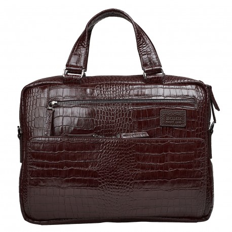 Портфель мягкий кожа BOND 1424-355 коричневый кроко
