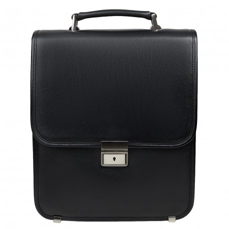 Портфель вертикальный кожаный CANPEL 1585-101 черный гладкий