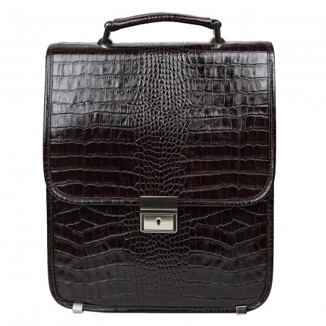 Портфель вертикальный кожаный CANPEL 1585-11 коричневый кроко
