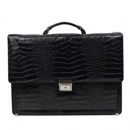Портфель кожаный CANPEL 3019-202 черный кроко